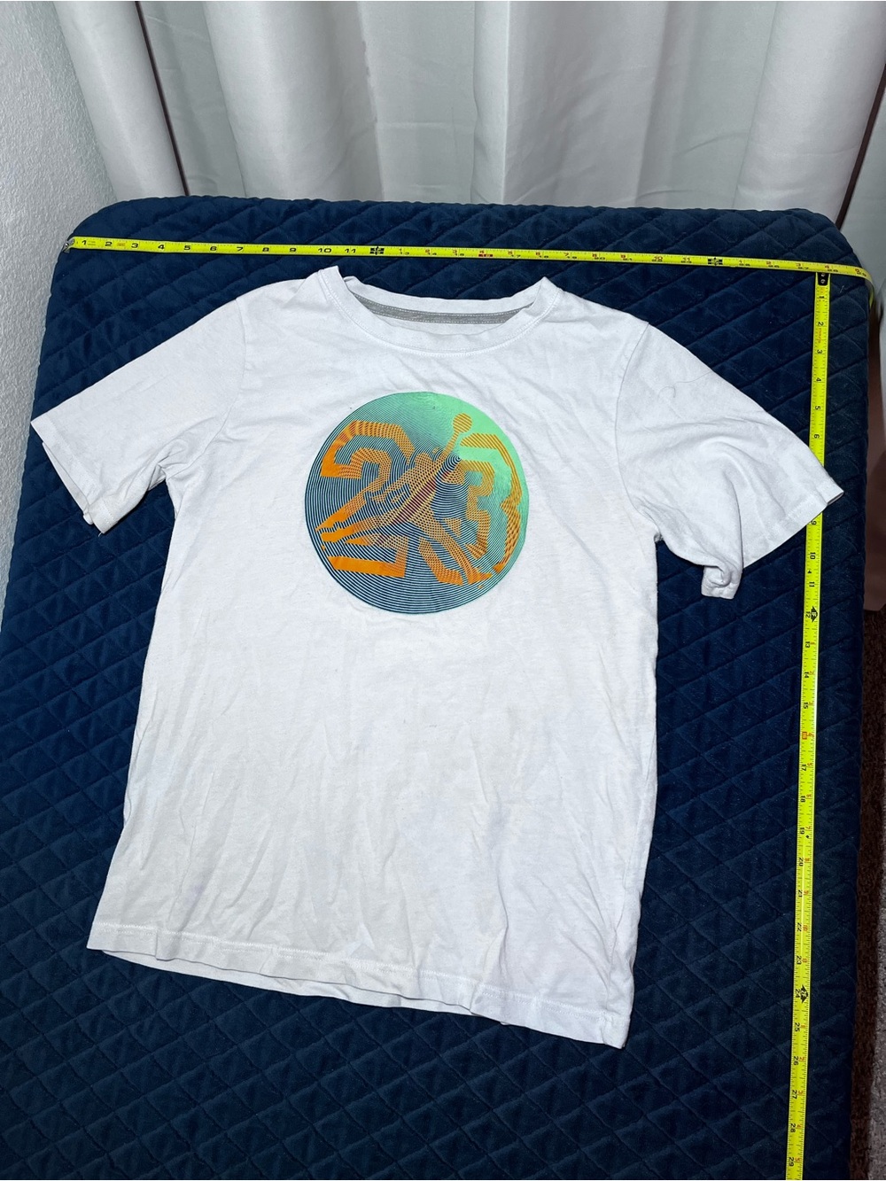 Jordan White Short-Sleeve Tee with Green & Orange Holographic Logo